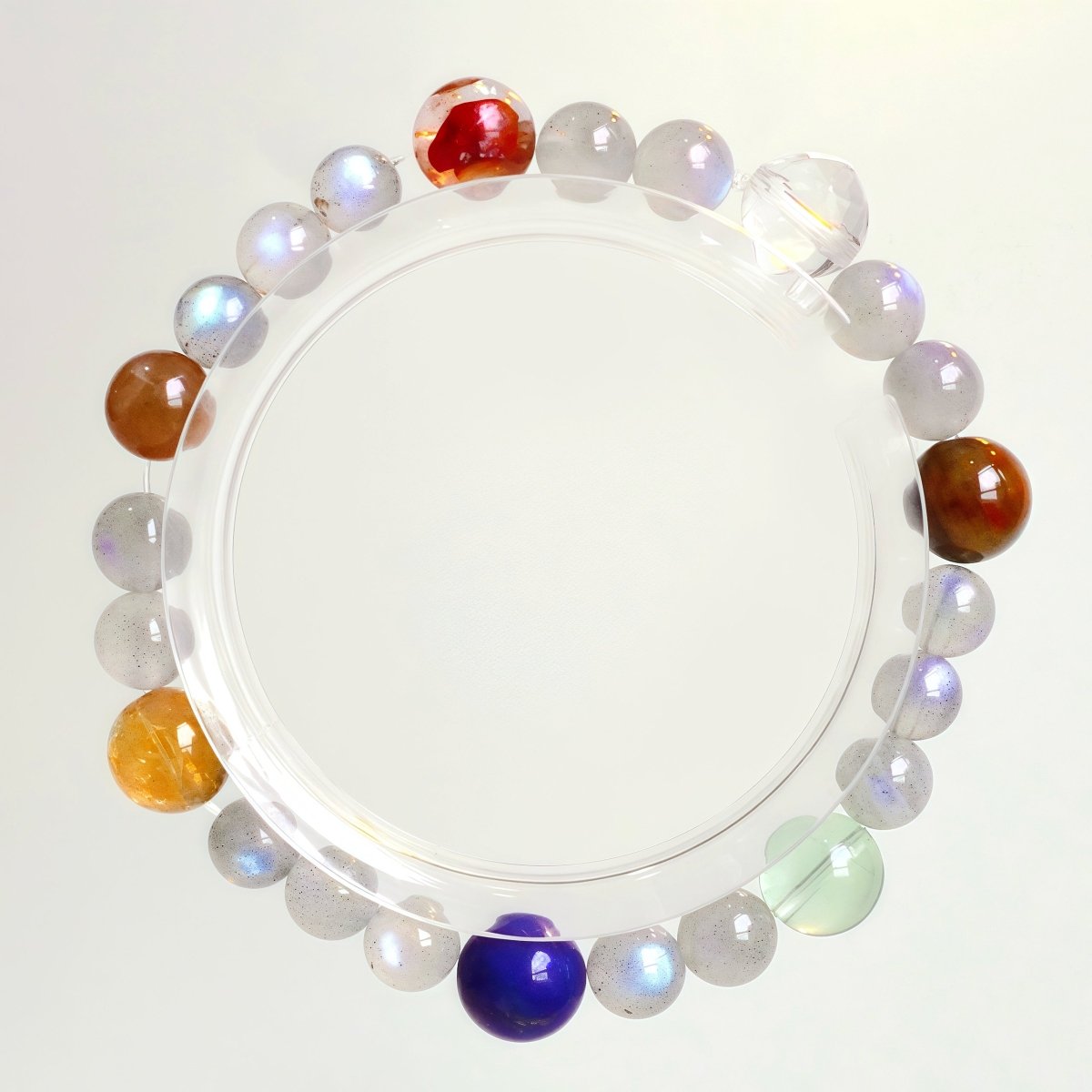 Multi-Stone Chakra Healing Bracelet with Moonstone, Citrine, Fluorite, Red Agate, and Lapis Lazuli
