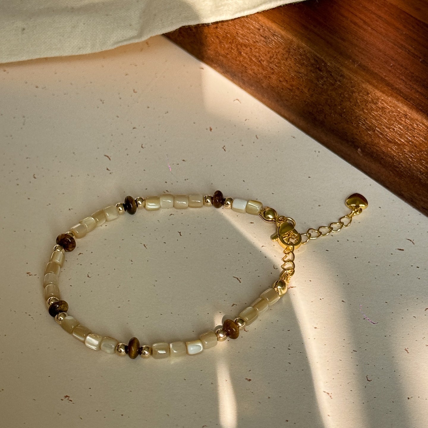 Winter Melad Golden Bean Tiger Eye Stone Natural Shell Bracelet Color-Block Layered Versatile Design High-End Jewelry