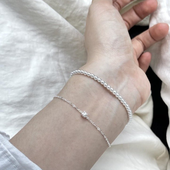 S925Full Body Pure Silver Micro Inlaid Bright Stone mini Bracelet Layered Wear Versatile Design Single Diamond Minimalist Thin Bracelet