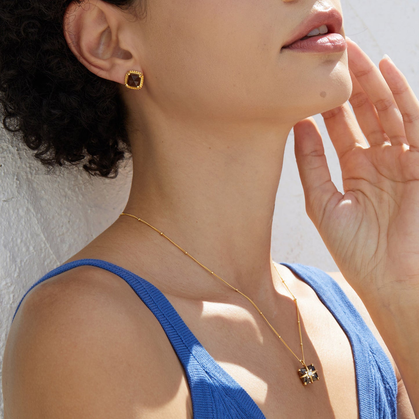 925Silver Natural Tea Crystal Earrings Simple Versatile Rhombus Design New Electroplated Earrings18K High-quality Gold and Silver Jewelry