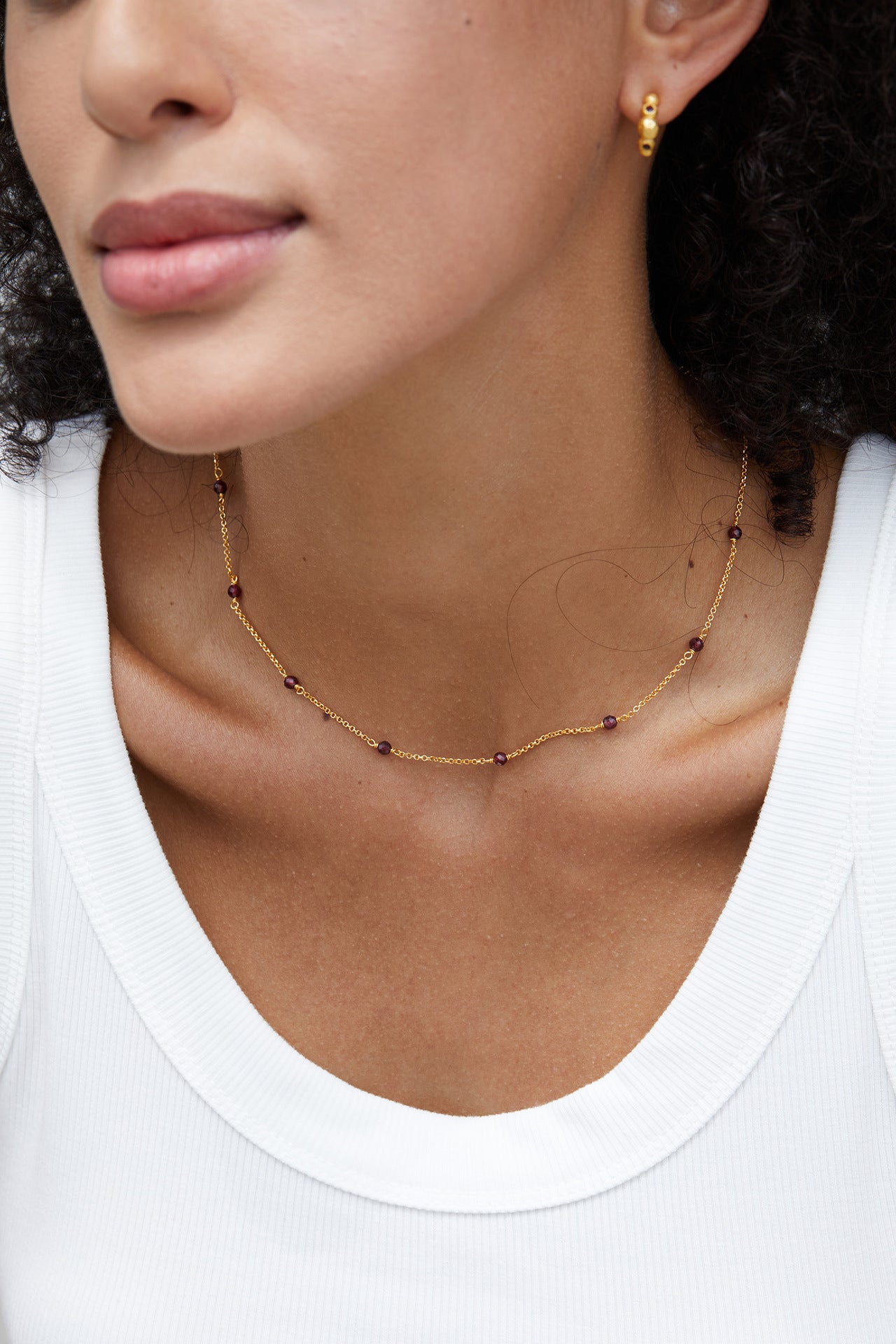 925Silver Garnet Collarbone Chain Simple Versatile Layered Bead Necklace Handmade Braided French Design Light Luxury