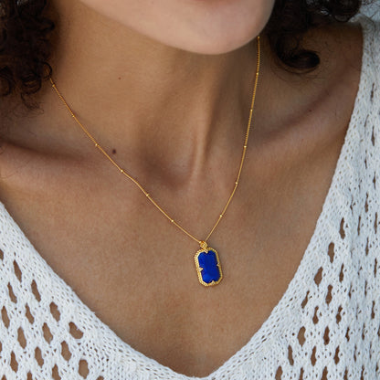 925Silver Lapis Lazuli Necklace French Light Luxury Niche Design Peace Pendant Vintage New National Trend Electroplated K Gold