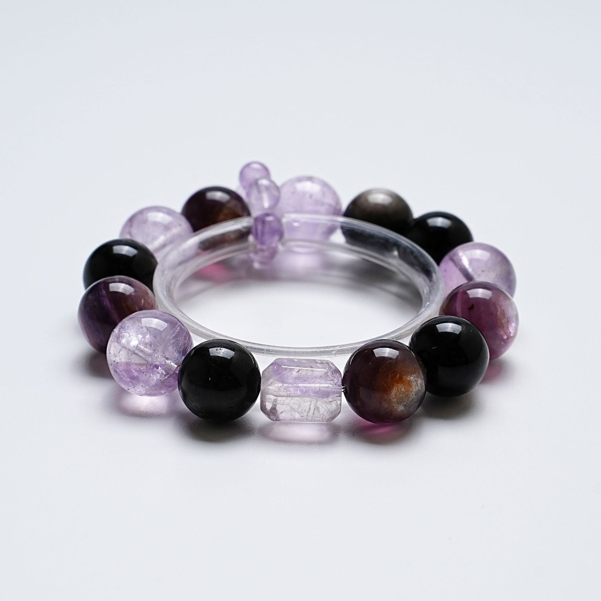 Natural Lavender Crystal Bracelet for Women Versatile Amethyst Lepidolite Silver Obsidian Bracelet