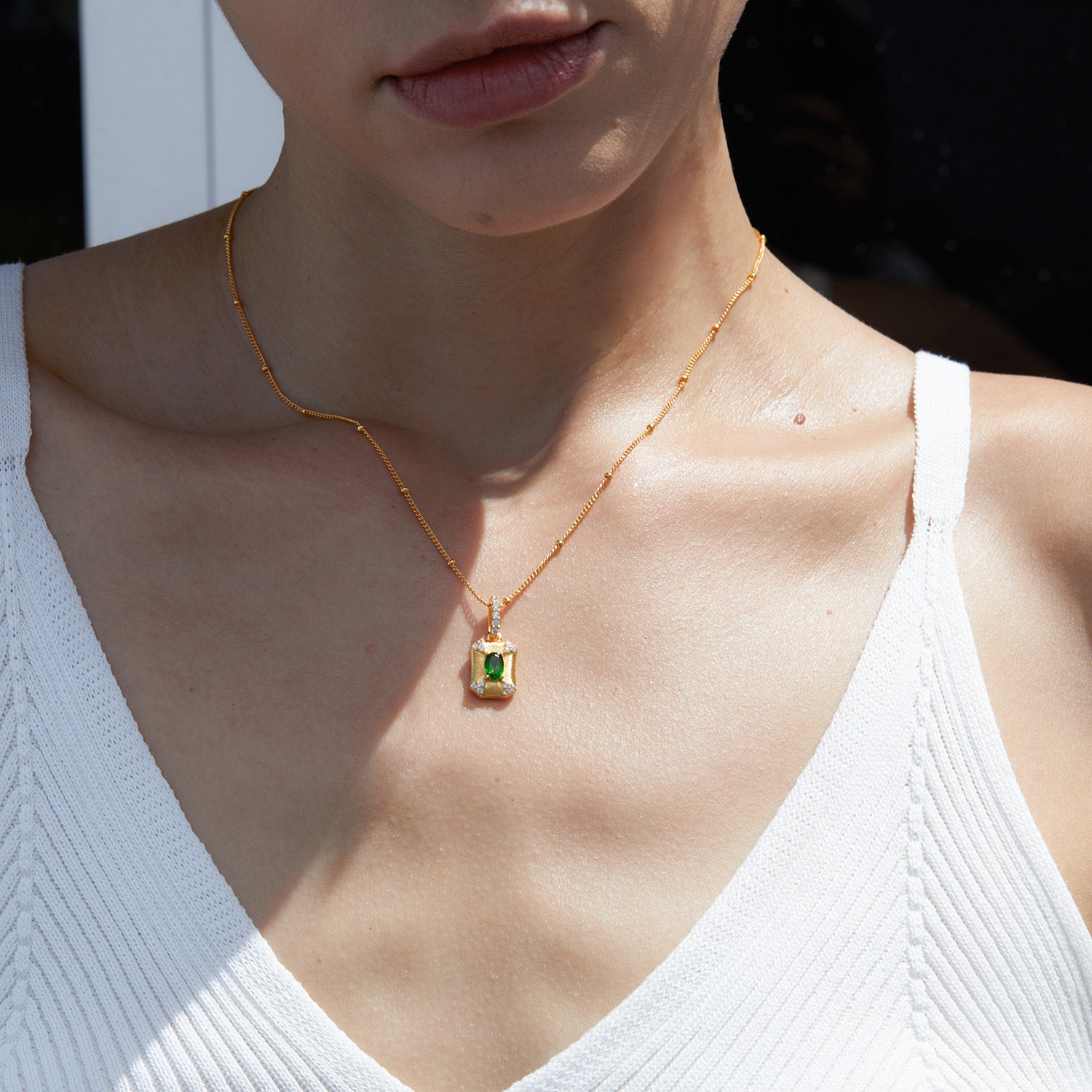 S925Silver Natural Diopside Brushed Necklace Classic Niche Light Luxury Design French Versatile Pendant for Women