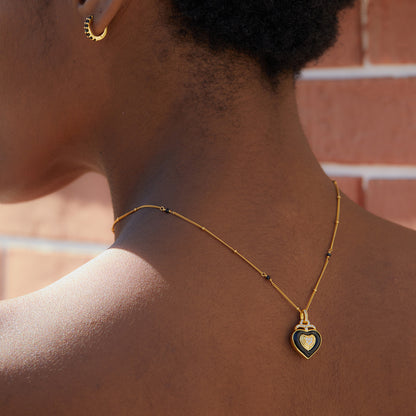 Whole Body925Silver Heart Black Onyx Necklace Electroplated18K Gold Handcrafted Bead Chain Niche Light Luxury Design Pendant