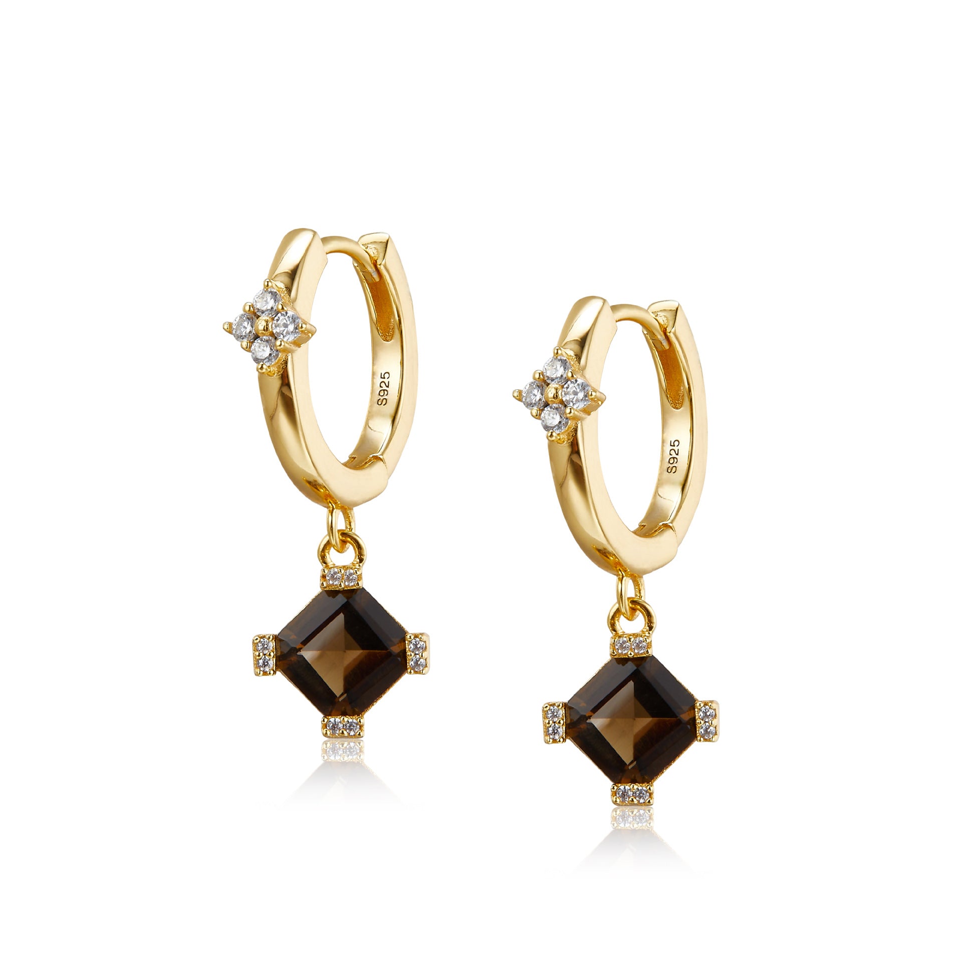 925Silver Tea Crystal Earrings French Elegant Hoop Electroplated18K Gold New Style Women's Niche High-Quality Earrings