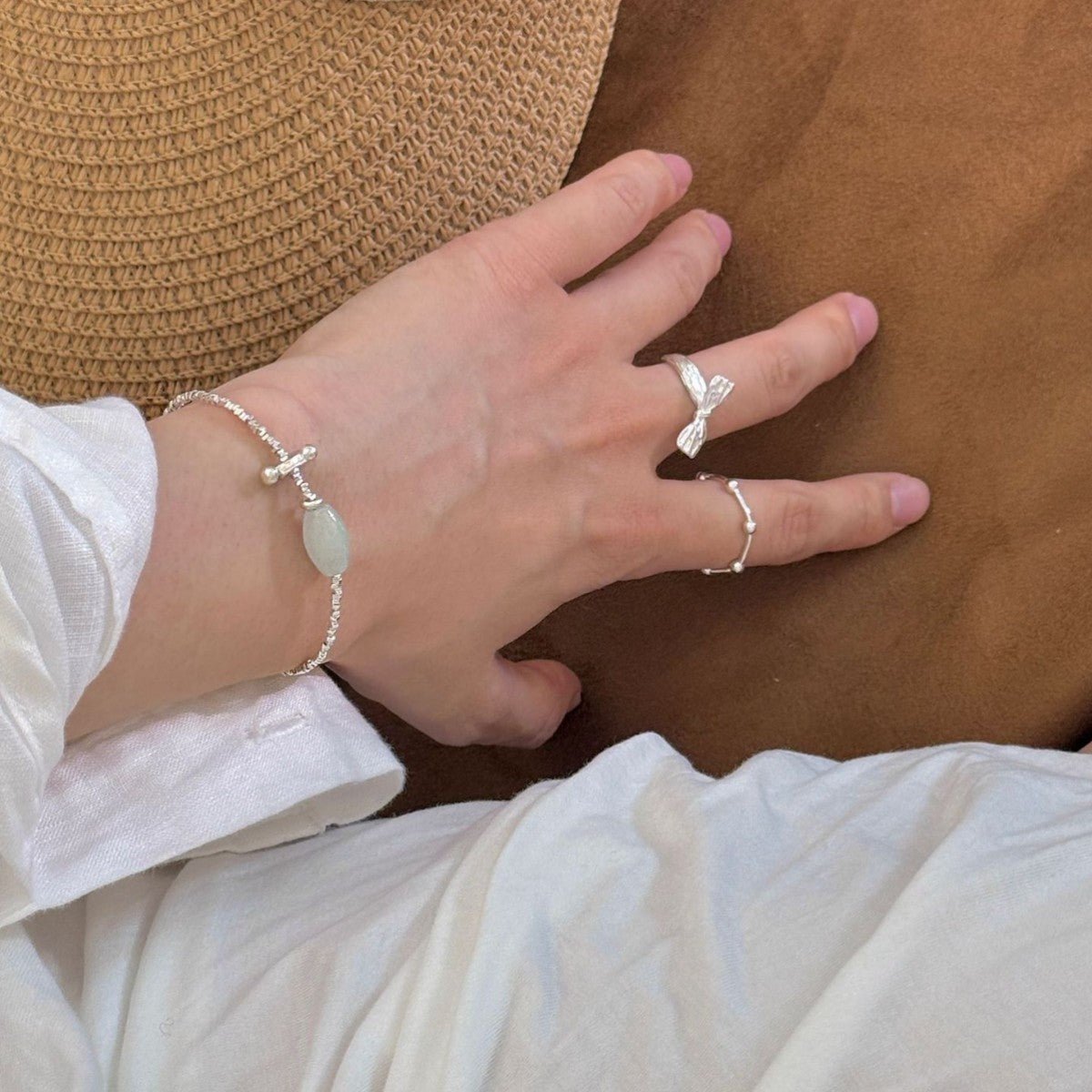 Summer Full Body S925Fragmented Silver Irregular Thai Silver Rice Bead Jade Bracelet Exquisite Light Luxury Bracelet for Women