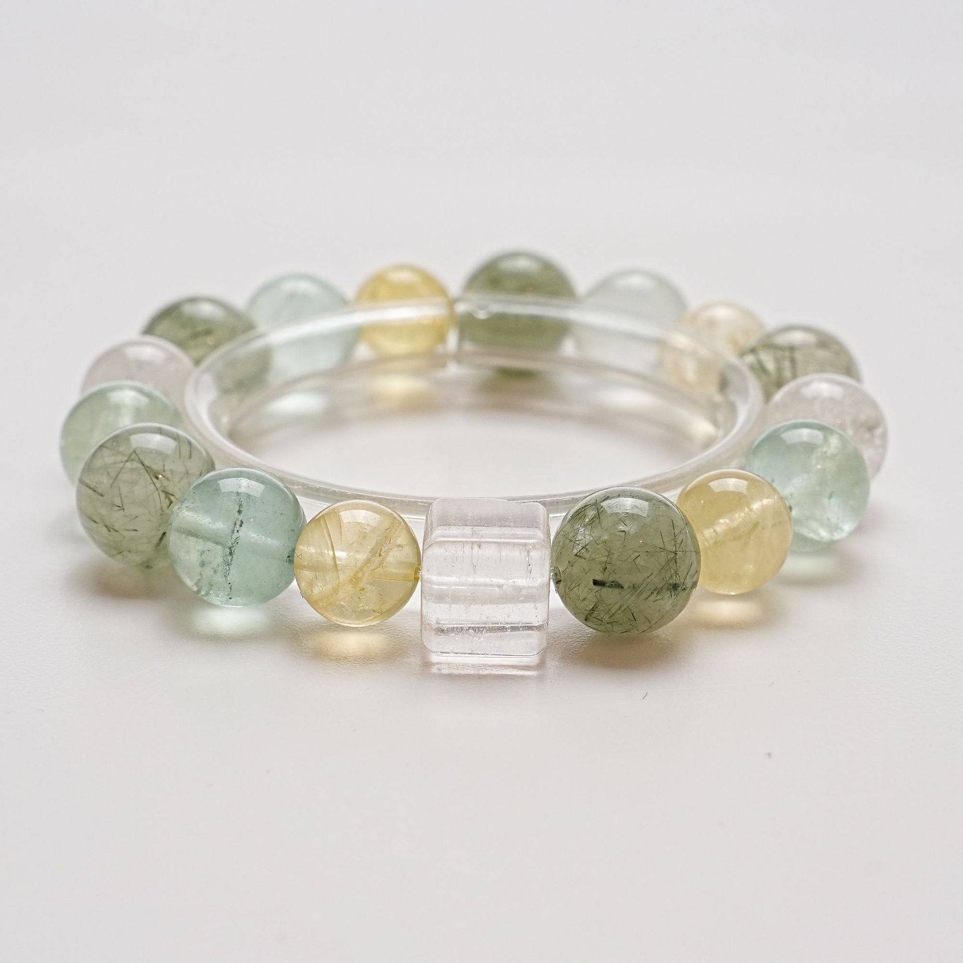 Natural Green Rutilated Quartz Crystal Bracelet for Women Versatile Lemon Quartz Green Fluorite Bracelet