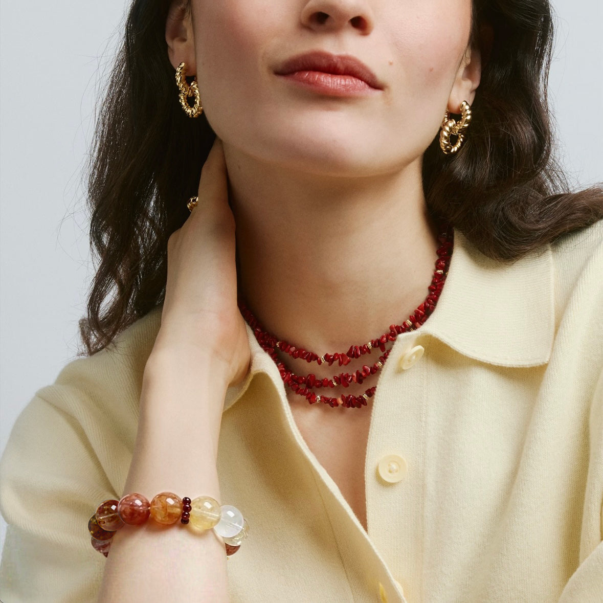 Red Flower Agate & Phantom Quartz Bracelet — Passion & Growth