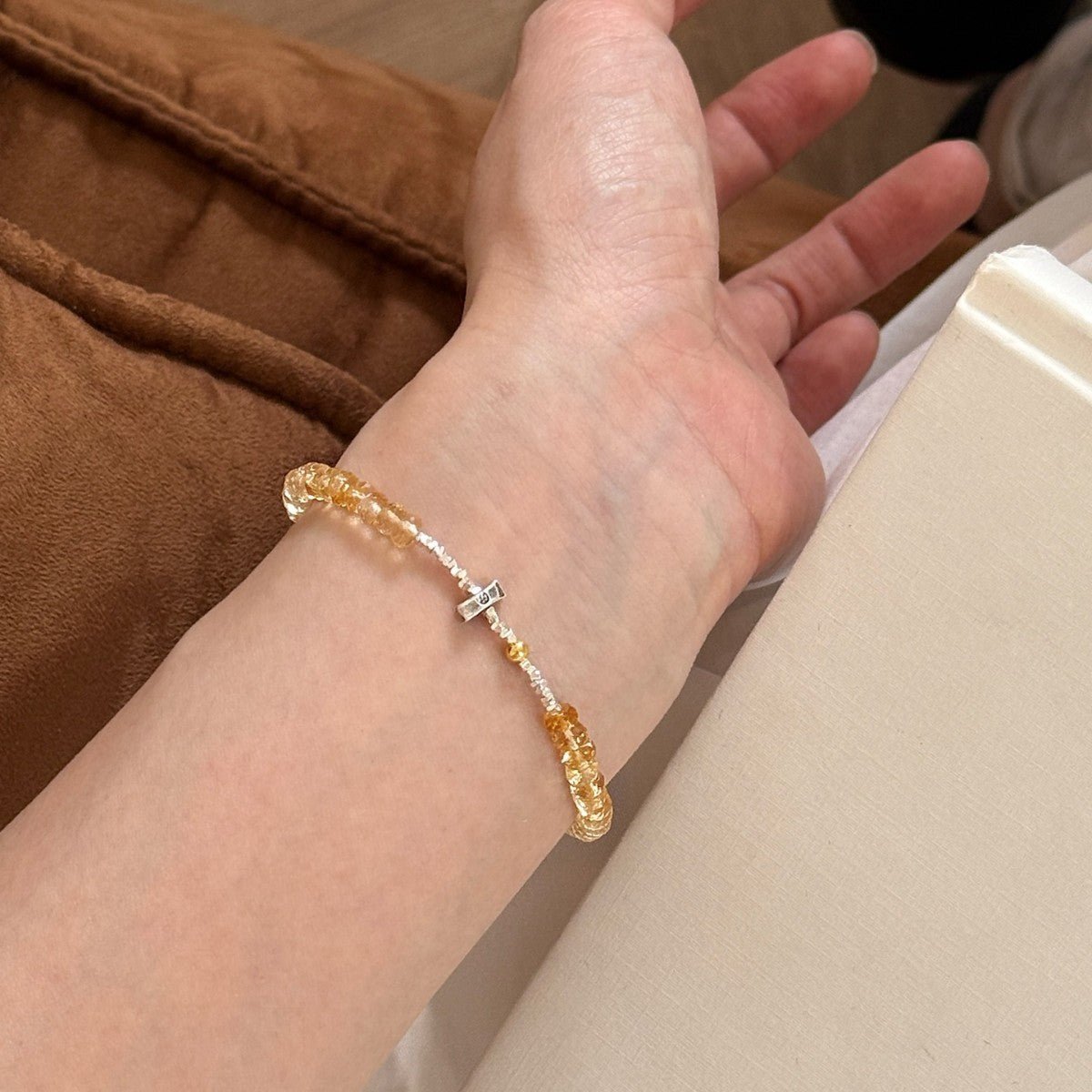 Natural Gradient Yellow Crystal Crushed Silver Lucky Attraction s925Thai Silver Daily Prosperity Bracelet with High-End Design