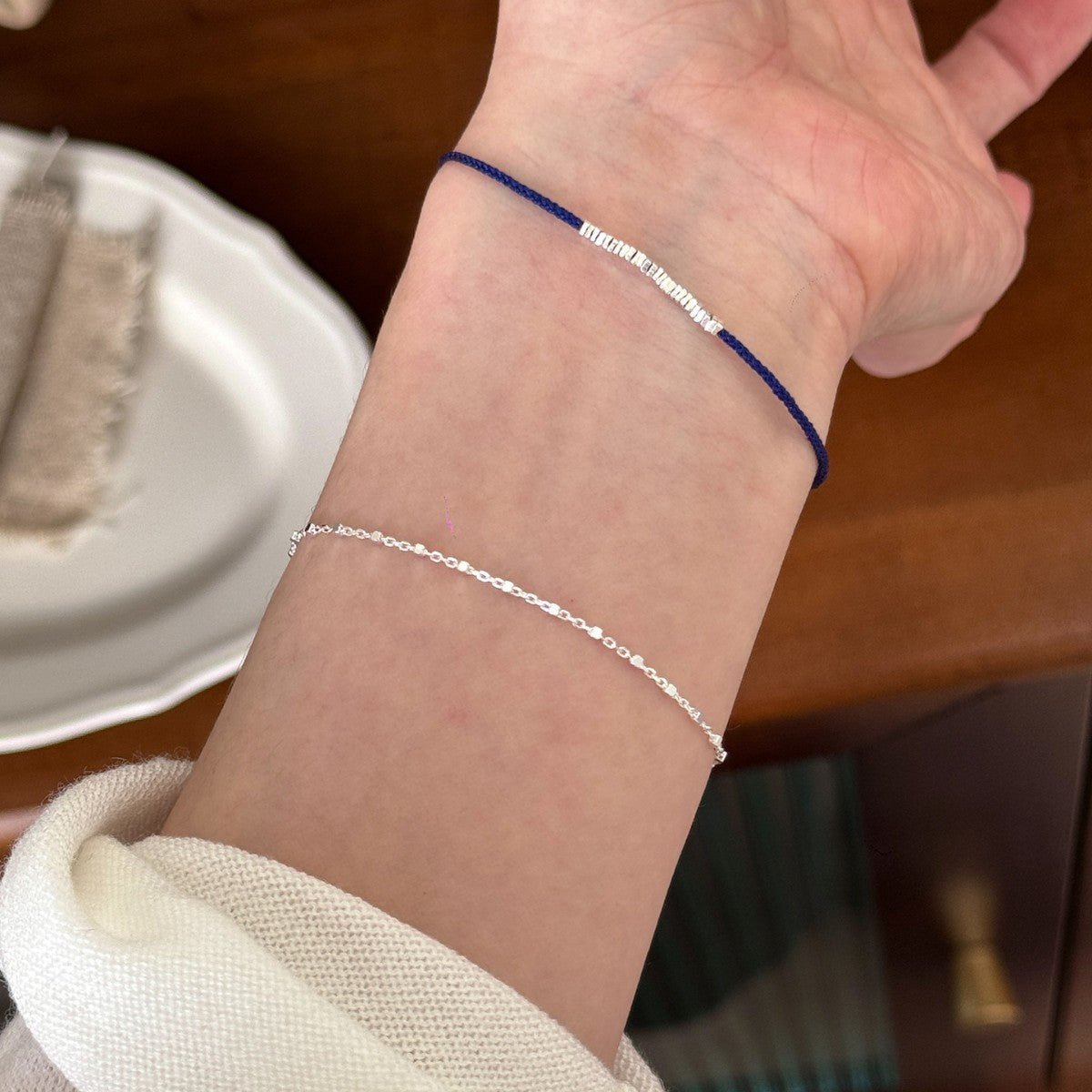 Whole Body S925Pure Silver Small Cube ins Stackable Chain Bracelet for Women Simple Design Fashionable Sense of Design