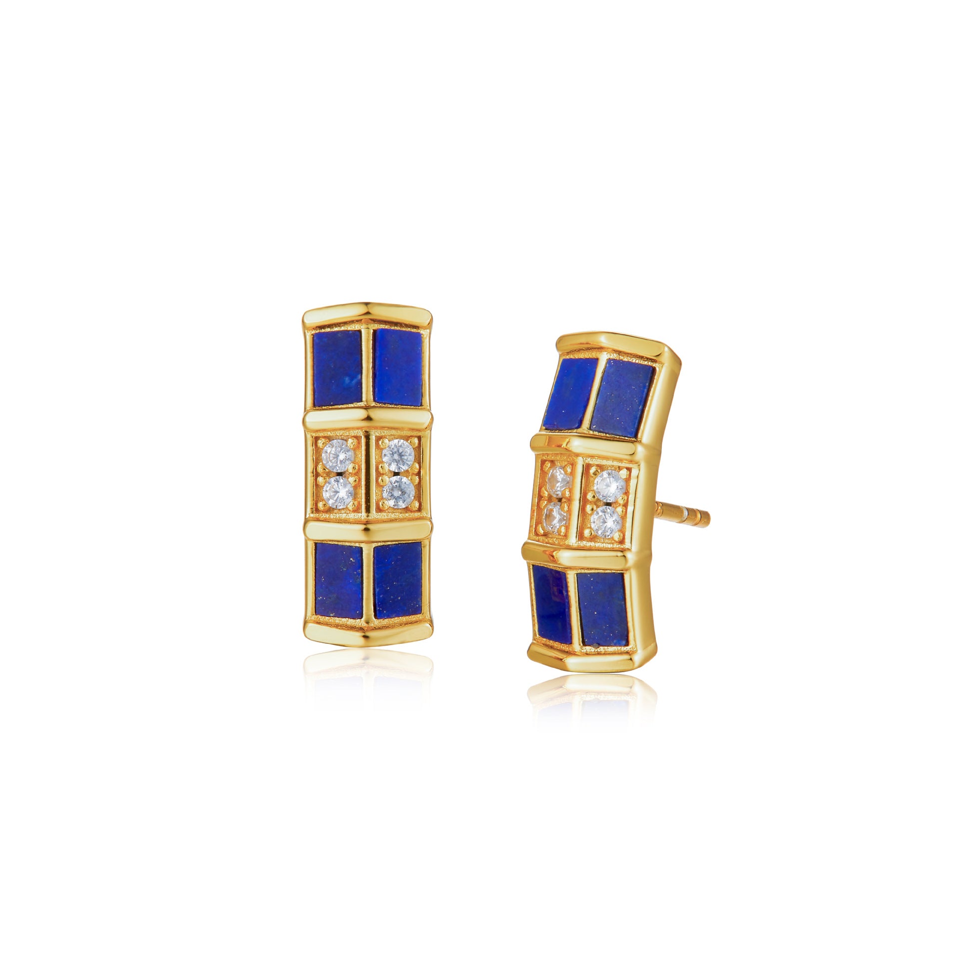 French925Silver Natural Lapis Lazuli Earrings Splicing Design Sense Niche Light Luxury Women's Jewelry Earrings Panyu Silver Jewelry