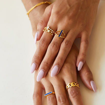 925Silver Lapis Lazuli Ring ins Stackable Rings Exquisite Light Luxury Niche Y2K Versatile High-Quality Silver Ring