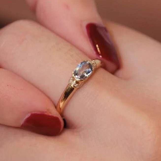 Vintage Style Ring Natural Aquamarine Ring Full Setting Light Luxury Full Body925Female Ring