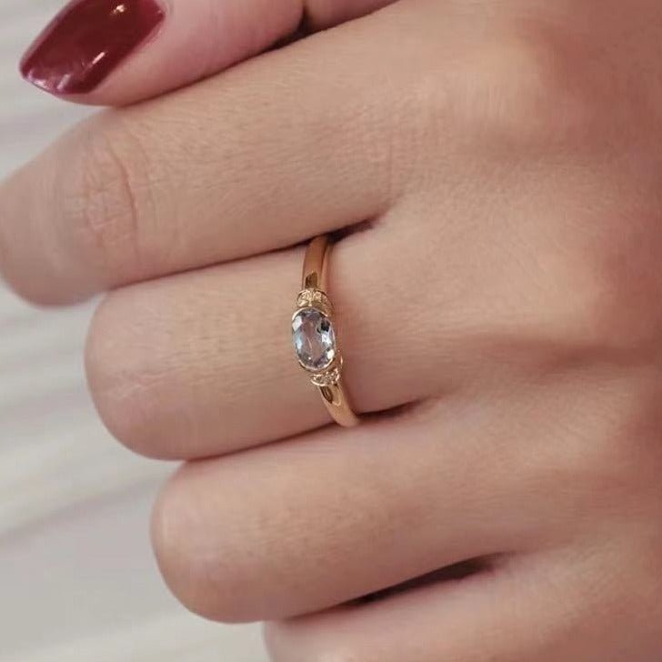 Vintage Style Ring Natural Aquamarine Ring Full Setting Light Luxury Full Body925Female Ring