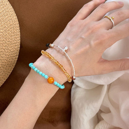 Vintage Turquoise Natural Amber Spacer Bracelet Simple Elegant Thin Style Layered Versatile High-end Jewelry