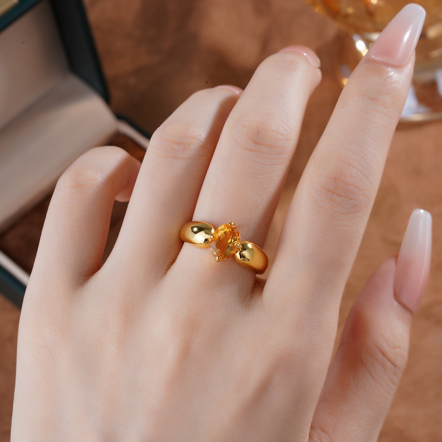 S925Silver Natural Citrine Ring Precision Electroplating18K Genuine Gold Niche Light Luxury Minimalist
