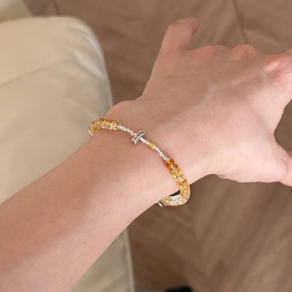 Браслет из тайского серебра 925 пробы с натуральным градиентным желтым кристаллом, символизирующий удачу и ежедневное процветание, с изысканным дизайном.