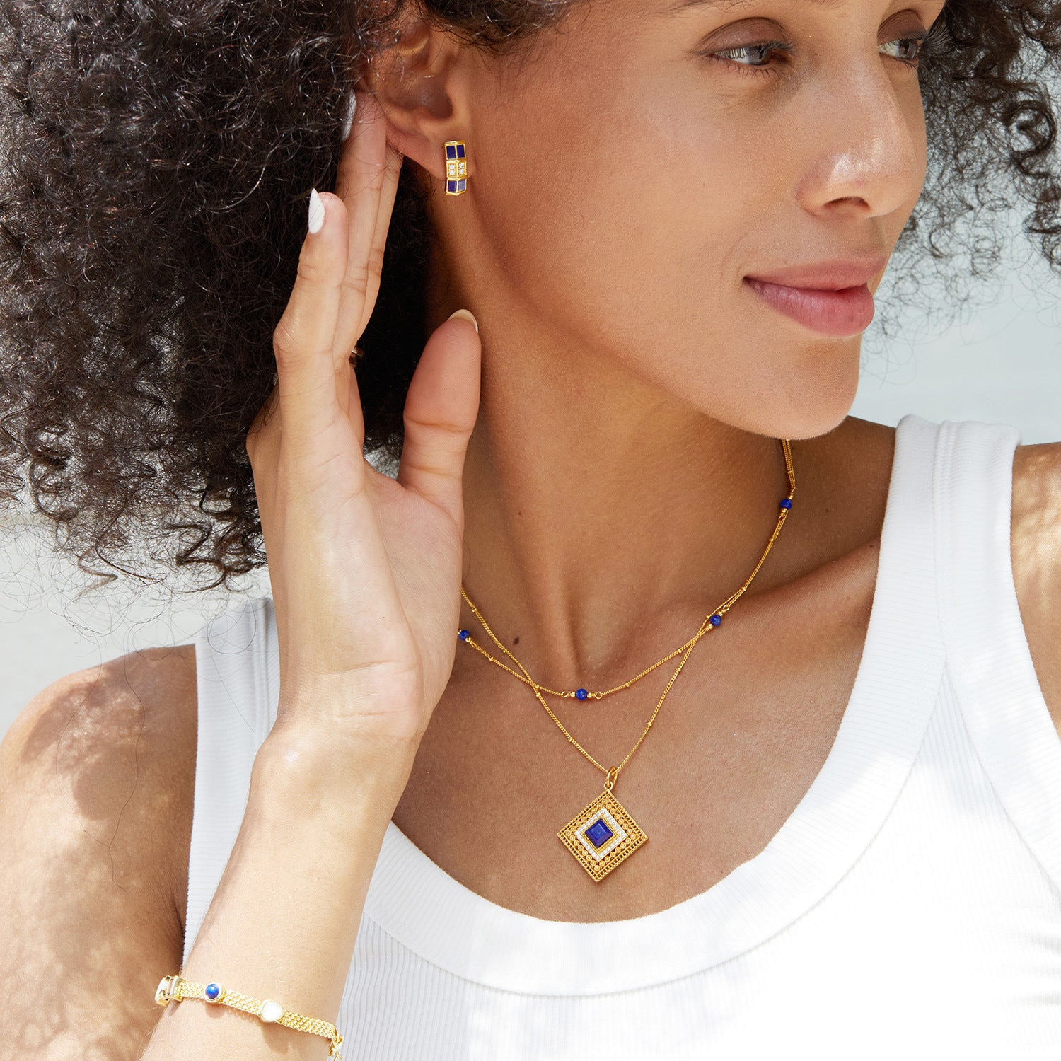 French925Silver Natural Lapis Lazuli Earrings Splicing Design Sense Niche Light Luxury Women's Jewelry Earrings Panyu Silver Jewelry