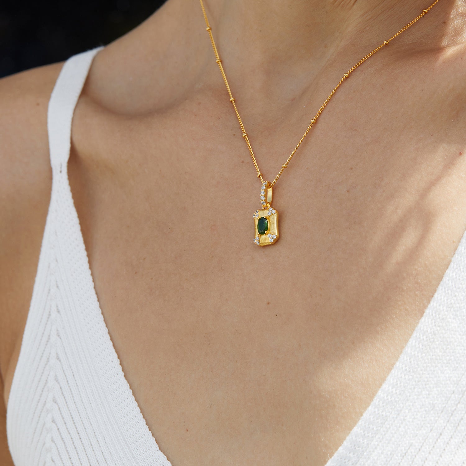 S925Silver Natural Diopside Brushed Necklace Classic Niche Light Luxury Design French Versatile Pendant for Women