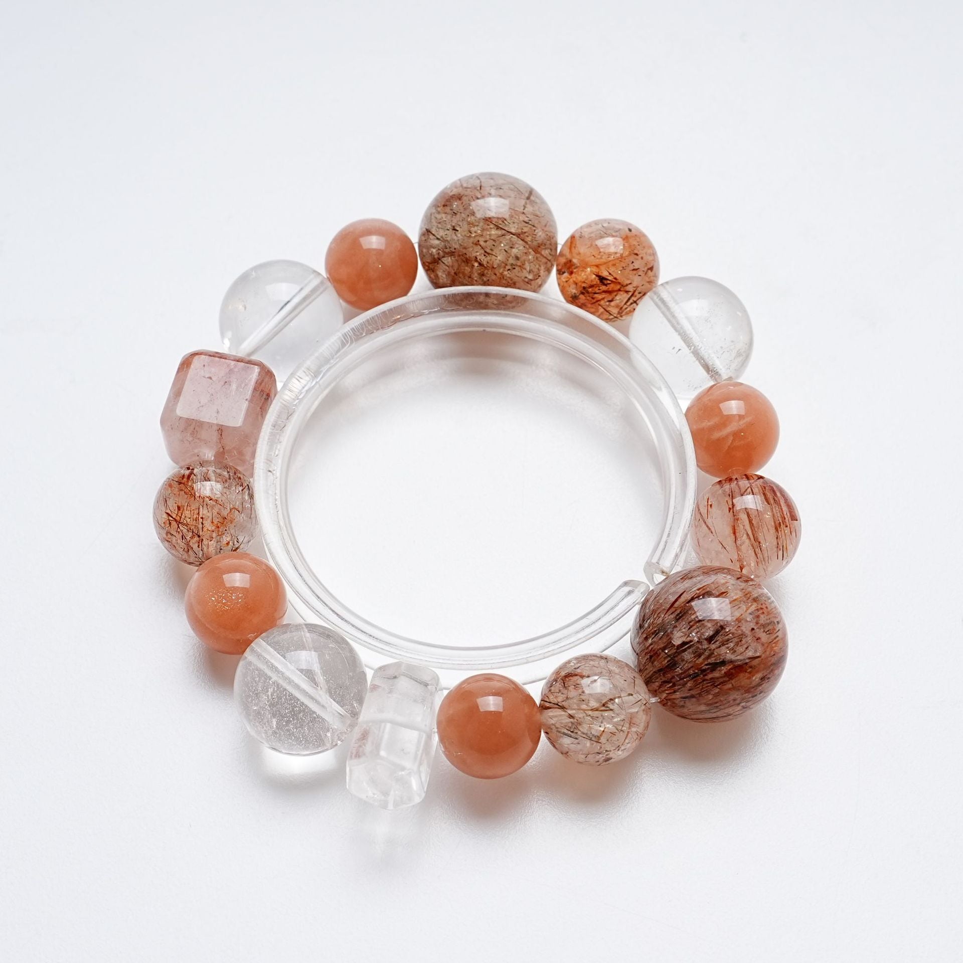 Black Gold Super Seven, White Crystal & Orange Moonlight Bracelet — Power and Balance