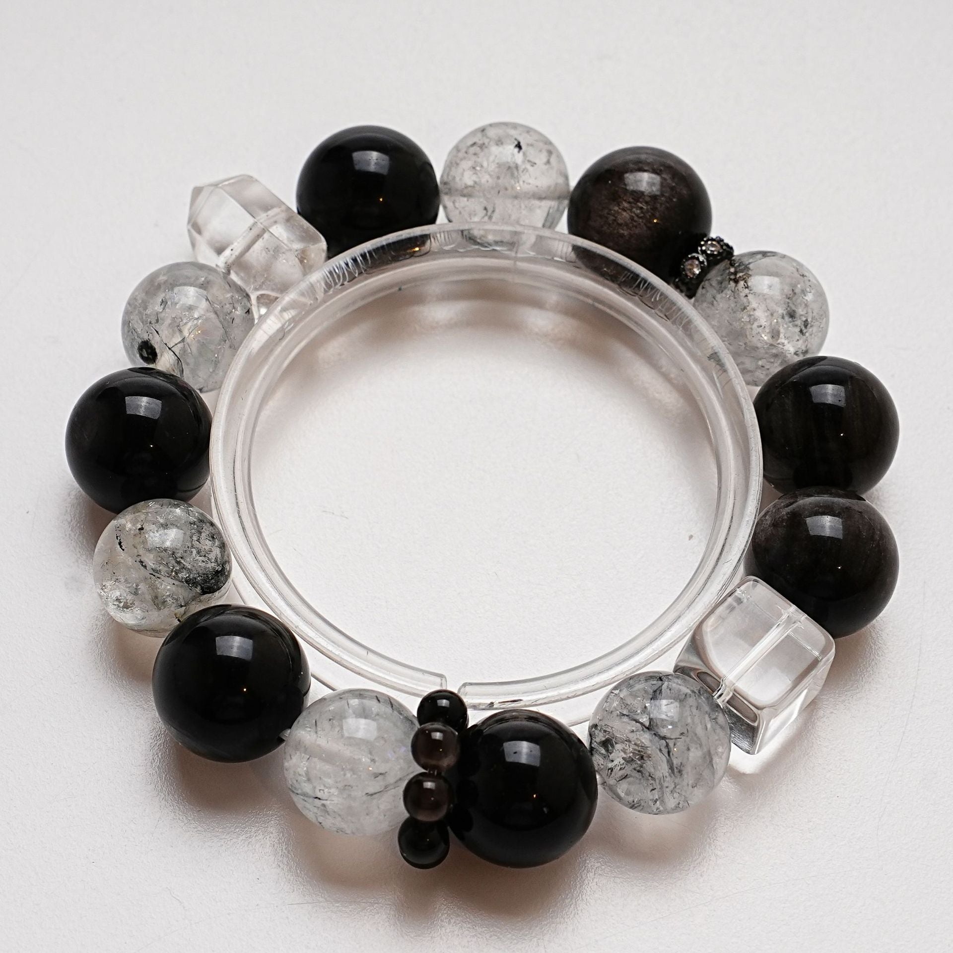 Natural Silver Obsidian Crystal Bracelet for Women Versatile Shining Diamond Bracelet