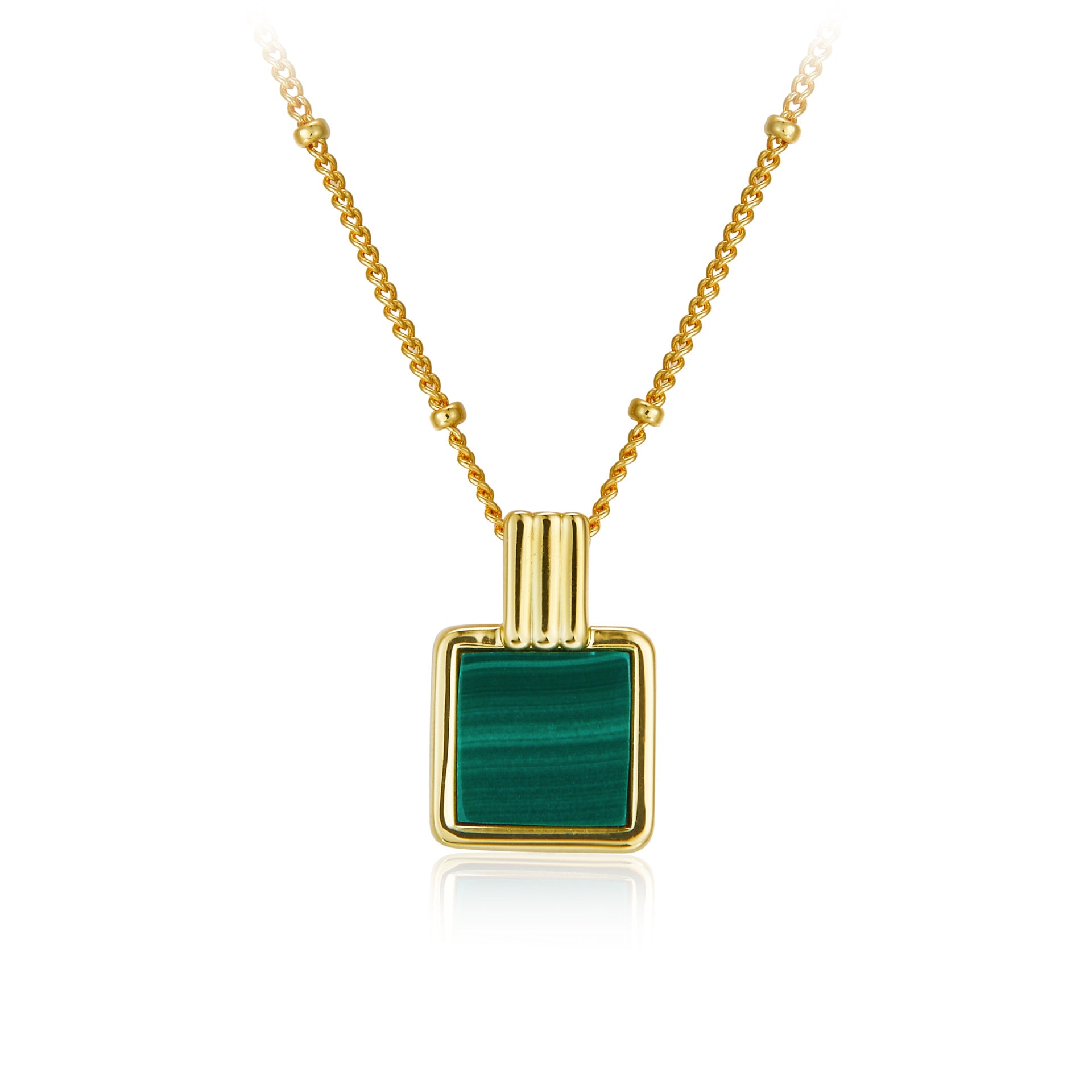 Whole Body925Silver Natural Malachite Necklace Perfume Bottle Pendant Niche Square Collarbone Chain Gold-Plated Women's Bead Chain