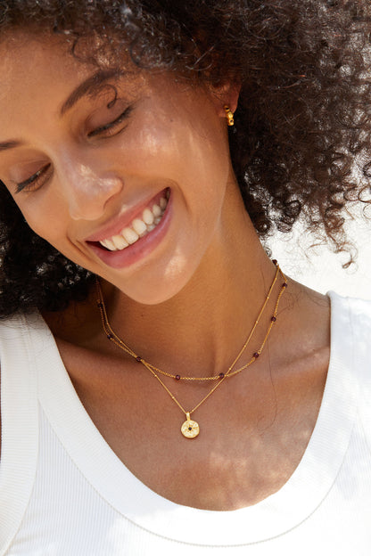 925Silver Garnet Collarbone Chain Simple Versatile Layered Bead Necklace Handmade Braided French Design Light Luxury