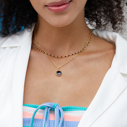 S925Silver White Fritillary Necklace Double-Sided Natural Black Agate Pendant AB Simple Layered Chain ins Women's Pendant Necklace