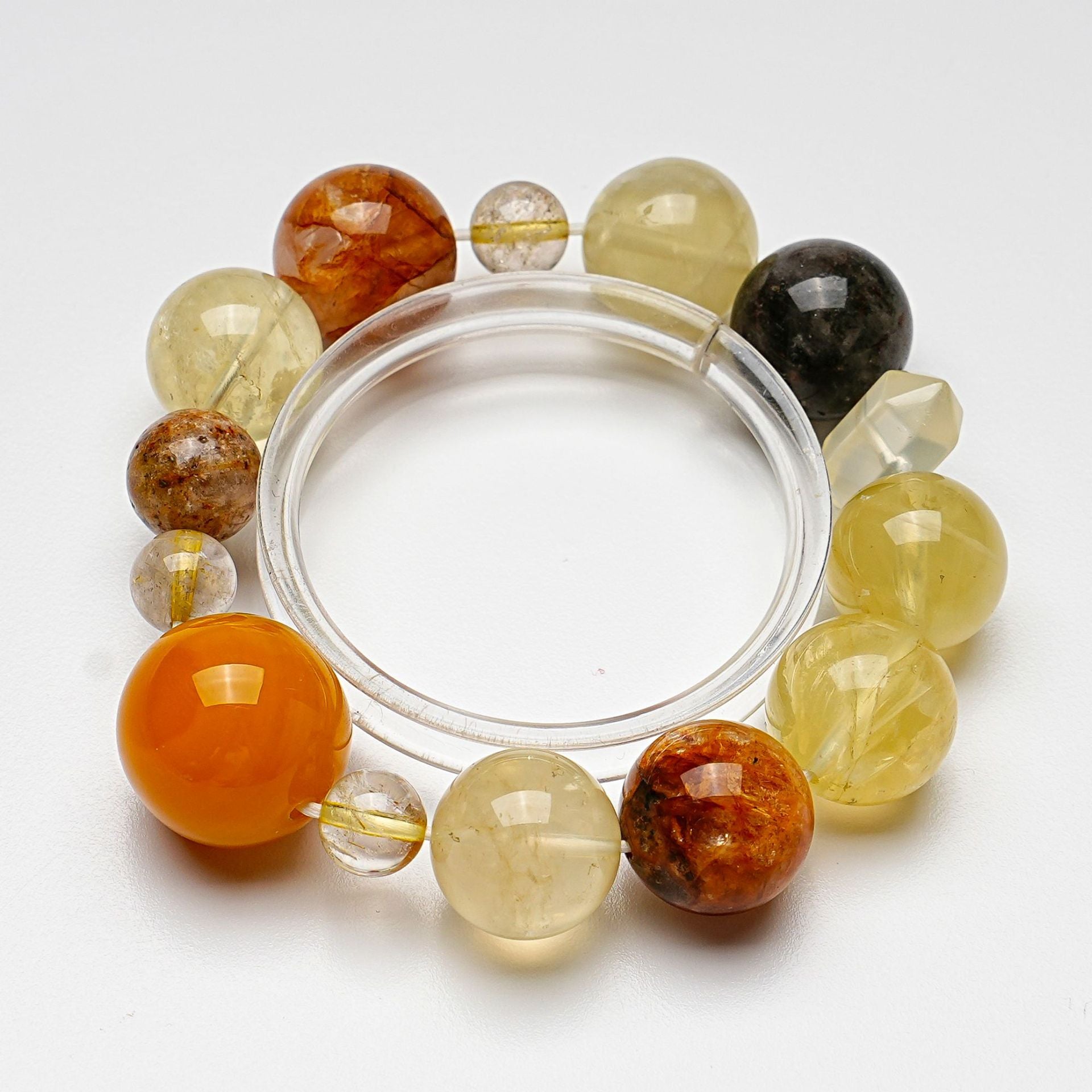Natural Green Phantom Gold Rutilated Quartz Bracelet for Women Lemon Quartz Agate Yellow Gum Flower Bracelet