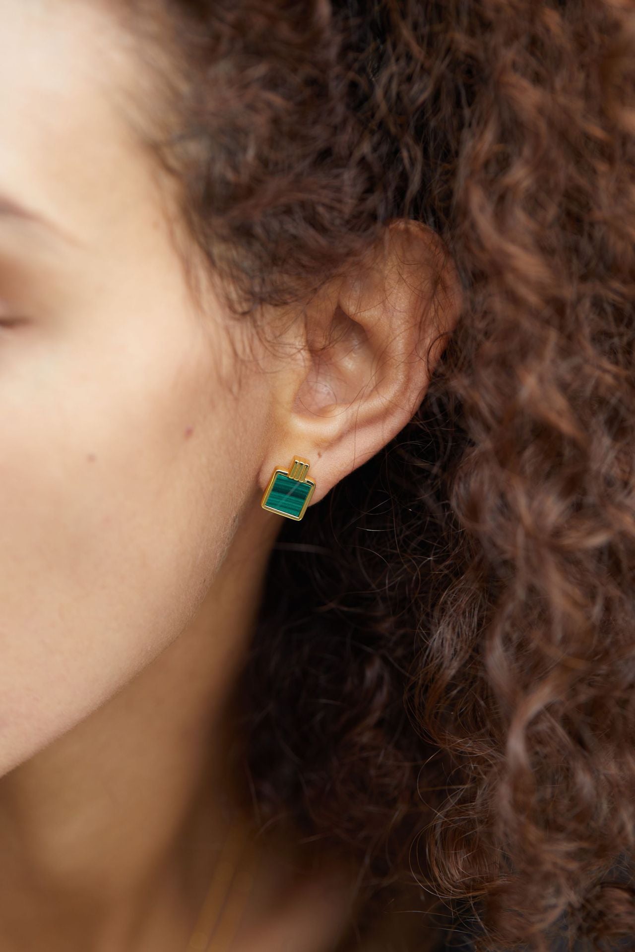 925Silver Natural Malachite Square Earrings Elegant Fashion Geometric Niche Earrings Light Luxury Versatile Commuting Cross-Border