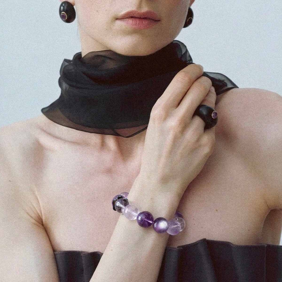 Uruguay Amethyst & Lepidolite Bracelet — Peace & Intuition