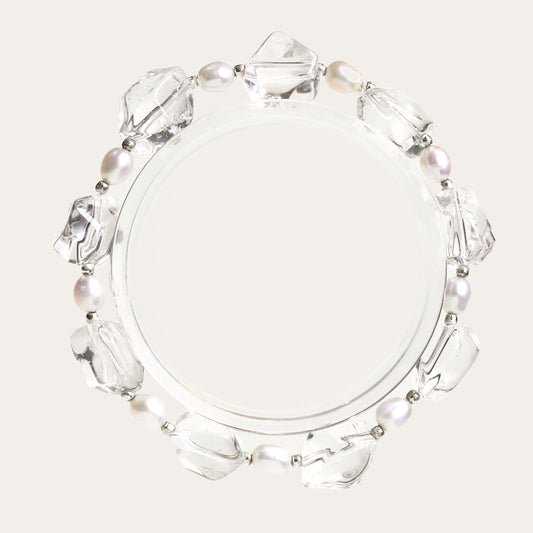 Brazilian Clear Quartz & Pearl Bracelet – Natural Crystal Jewelry for Purity and Emotional Healing