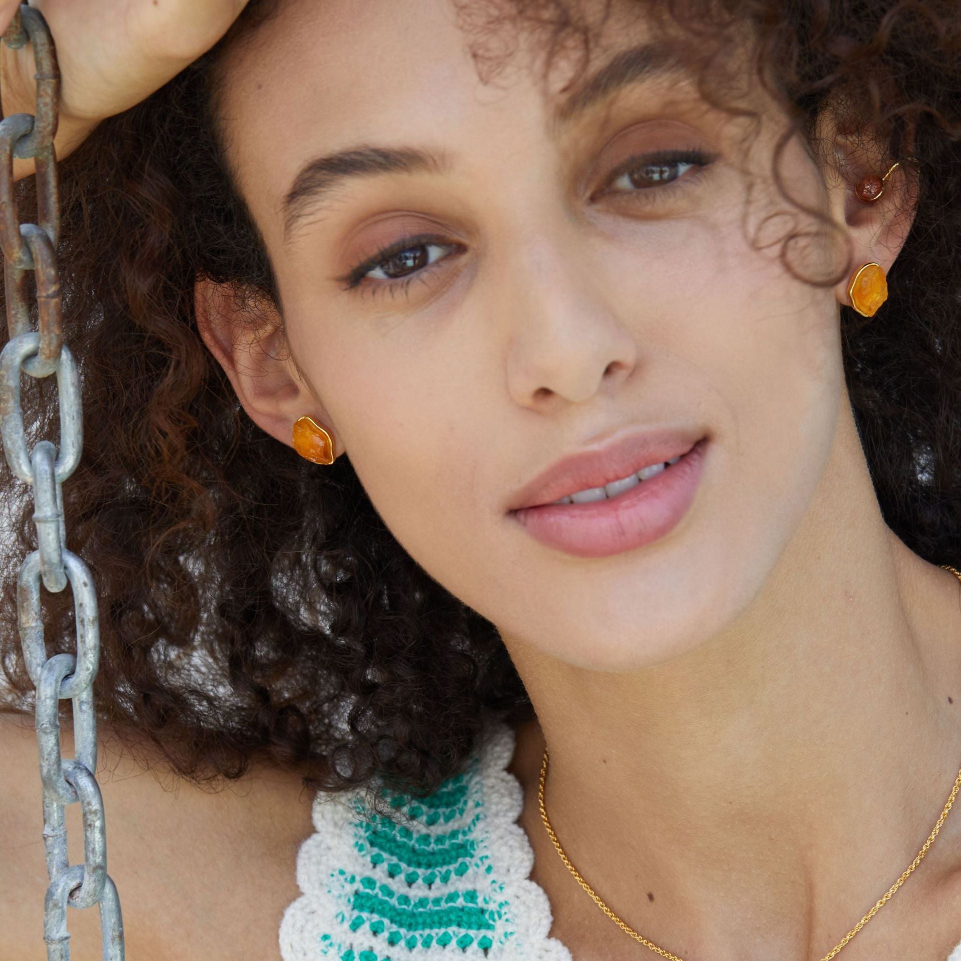 S925Silver Natural Yellow Crystal Earrings for Women, Niche Light Luxury Design, Versatile Colorful Gemstone Earrings, Vintage Simple Cross-Border