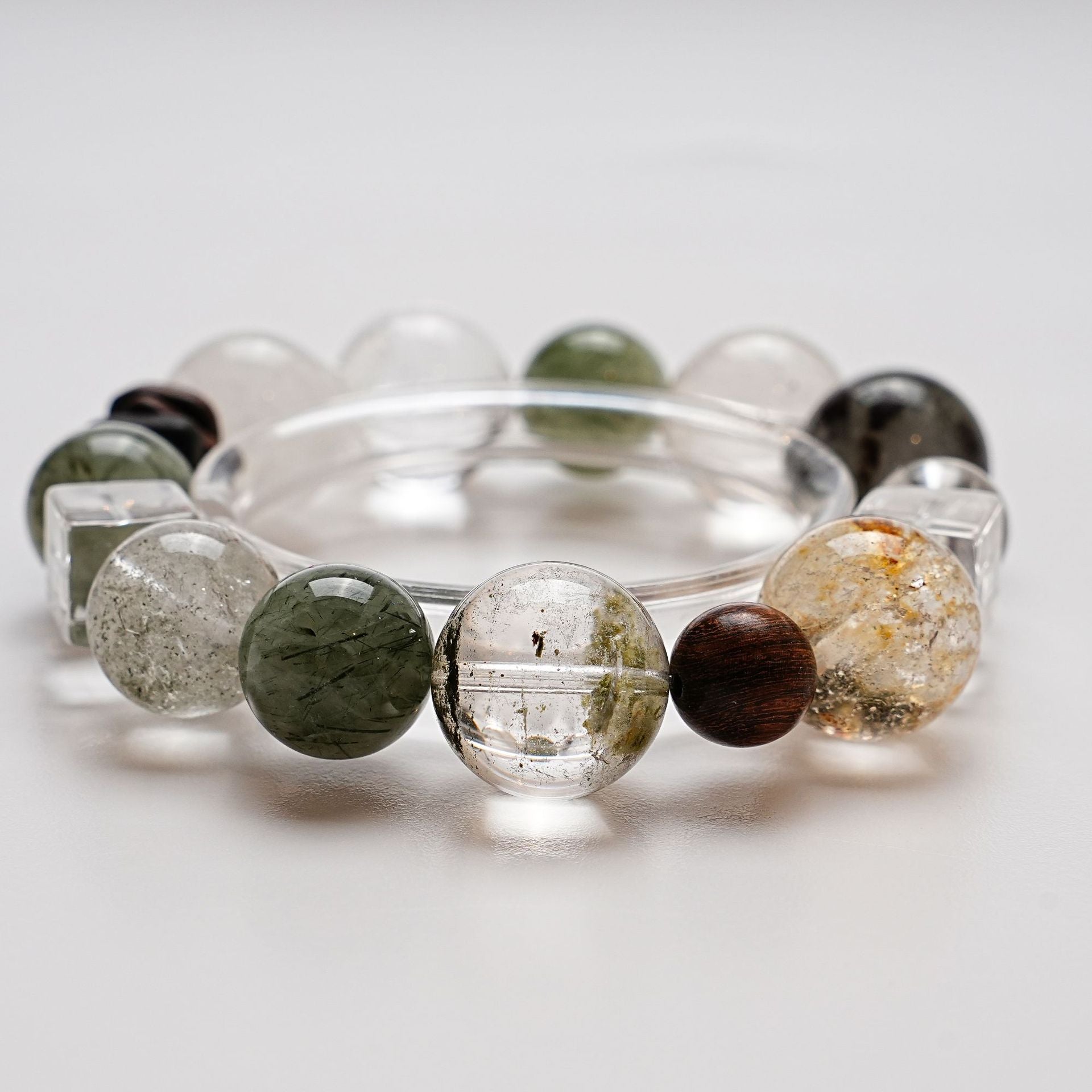 Natural White Crystal Bracelet for Women Versatile Green Phantom Green Rutilated Quartz Bracelet