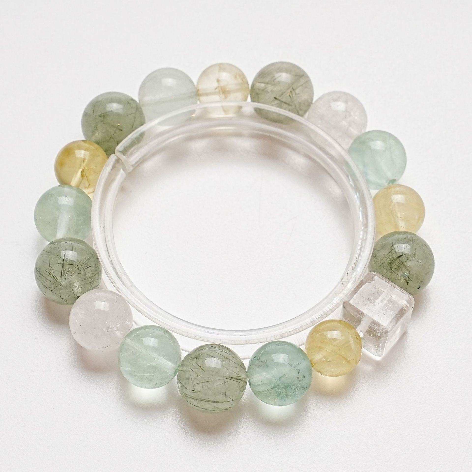 Natural Green Rutilated Quartz Crystal Bracelet for Women Versatile Lemon Quartz Green Fluorite Bracelet