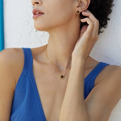 925Silver Natural Tea Crystal Earrings Simple Versatile Rhombus Design New Electroplated Earrings18K High-quality Gold and Silver Jewelry