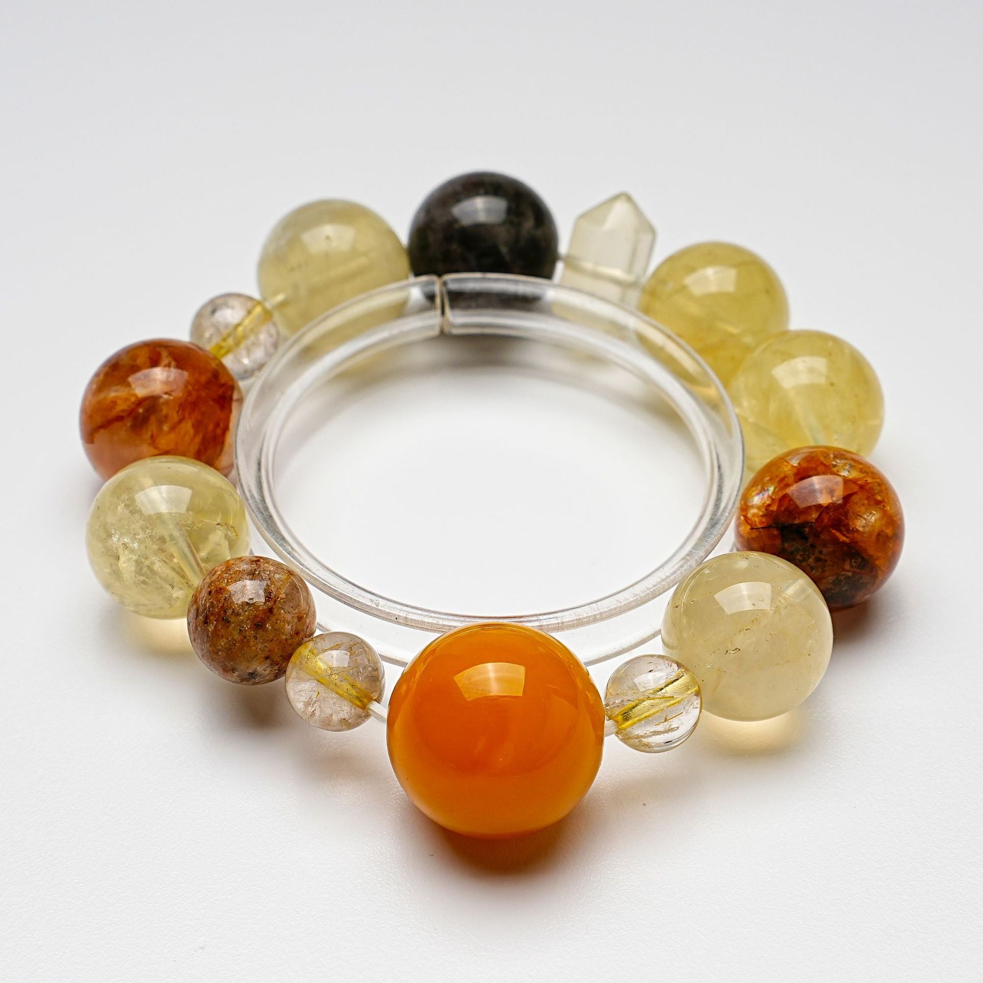 Natural Green Phantom Gold Rutilated Quartz Bracelet for Women Lemon Quartz Agate Yellow Gum Flower Bracelet