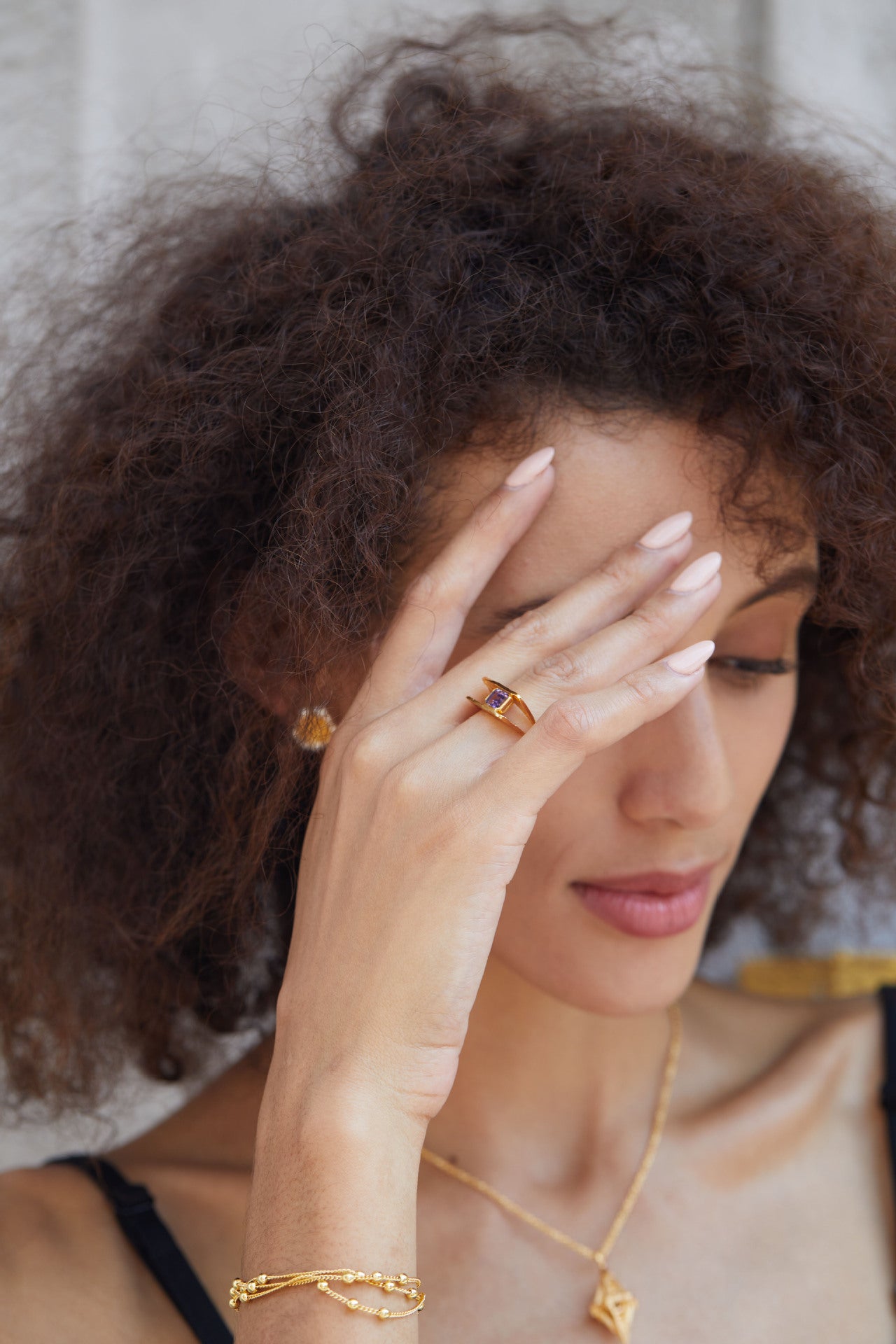 925Silver Natural Amethyst Ring Vintage Style Design Square Ring for Women Cross-Border European and American Ring Niche Silver Jewelry