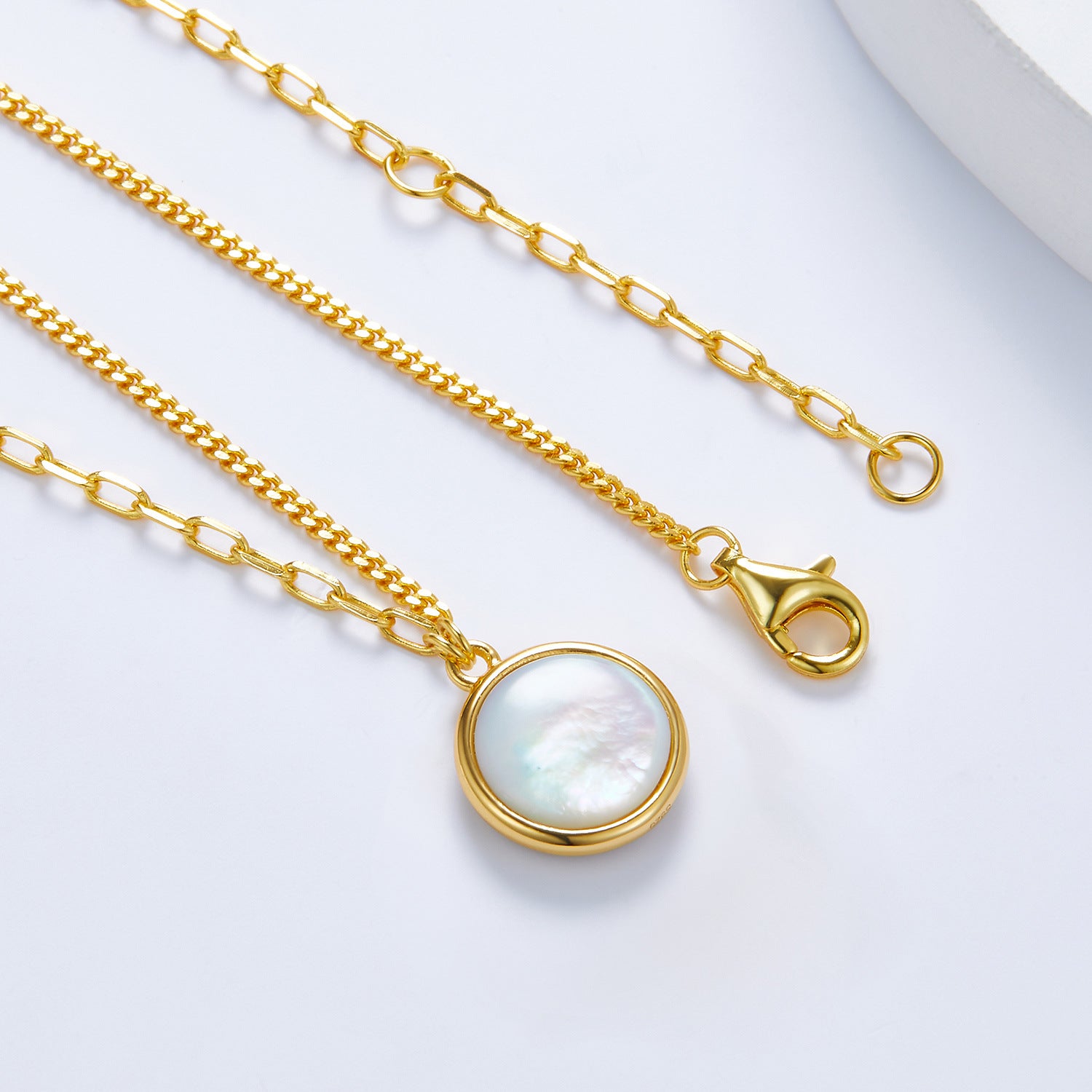 S925Silver White Fritillary Necklace Double-Sided Natural Black Agate Pendant AB Simple Layered Chain ins Women's Pendant Necklace