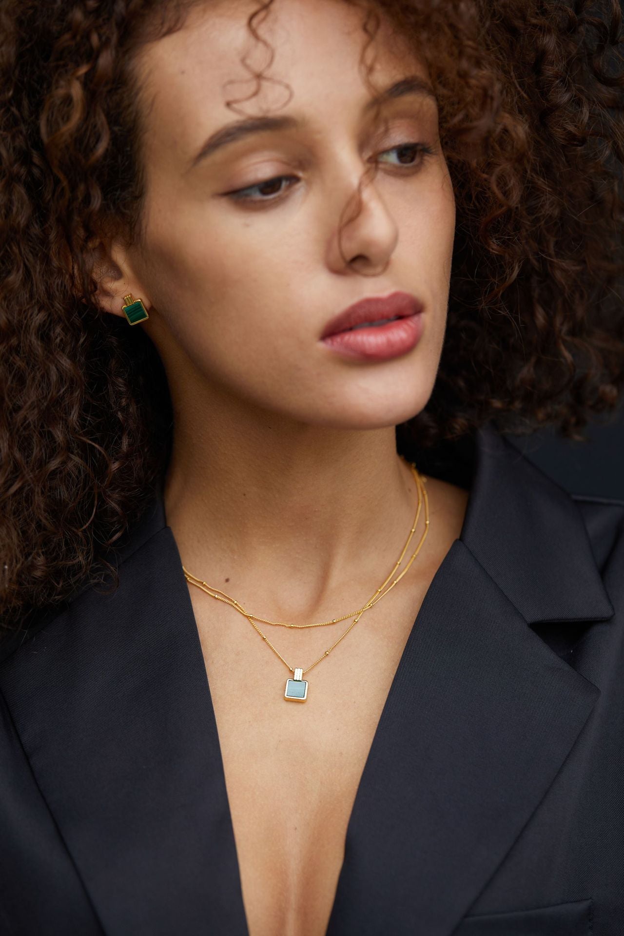 Whole Body925Silver Natural Malachite Necklace Perfume Bottle Pendant Niche Square Collarbone Chain Gold-Plated Women's Bead Chain