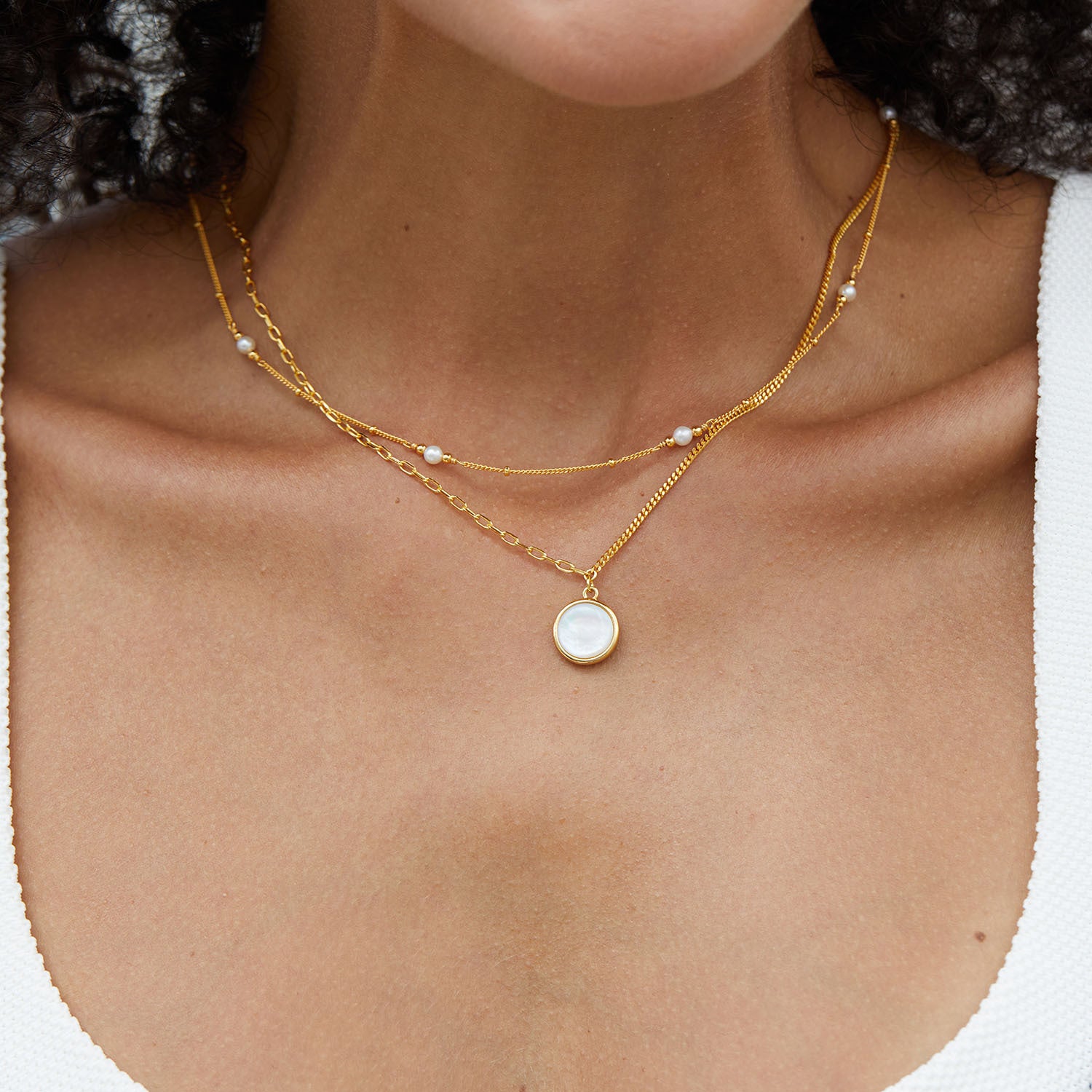 S925Silver White Fritillary Necklace Double-Sided Natural Black Agate Pendant AB Simple Layered Chain ins Women's Pendant Necklace