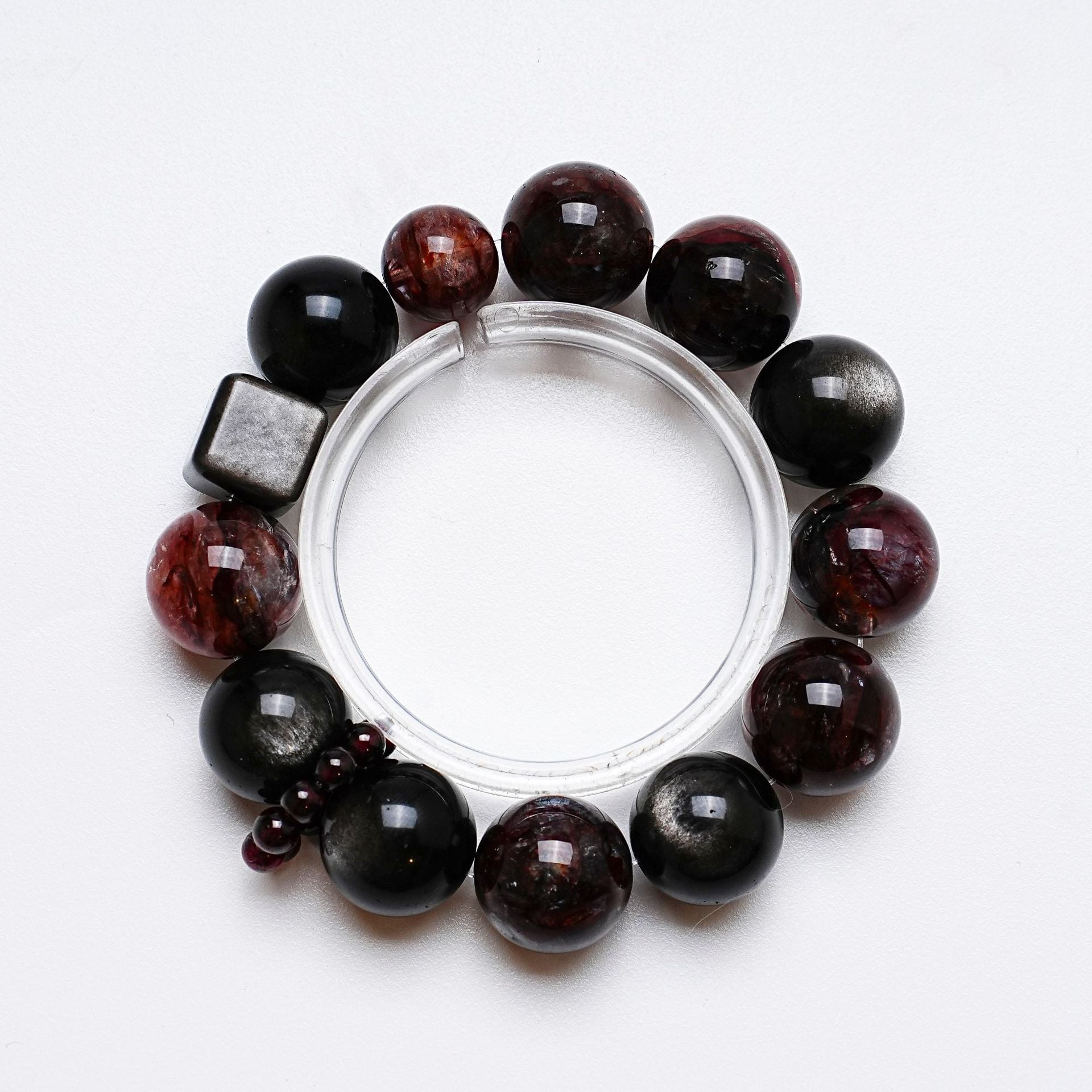 Natural Silver Shining Stone Crystal Bracelet for Women Single Circle Versatile Garnet Bracelet