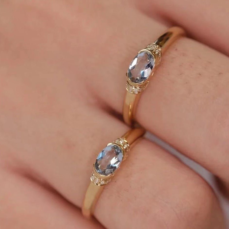 Vintage Style Ring Natural Aquamarine Ring Full Setting Light Luxury Full Body925Female Ring