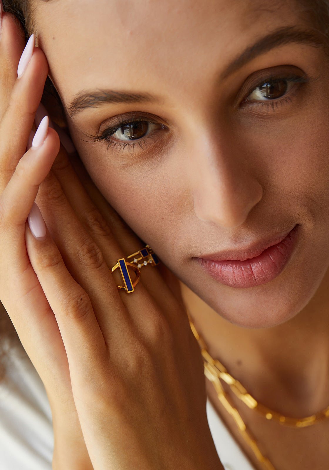 S925Silver Natural Lapis Lazuli Ring Light Luxury Niche Design Sense Ladies Stacking Commuting Versatile Fashion Ring