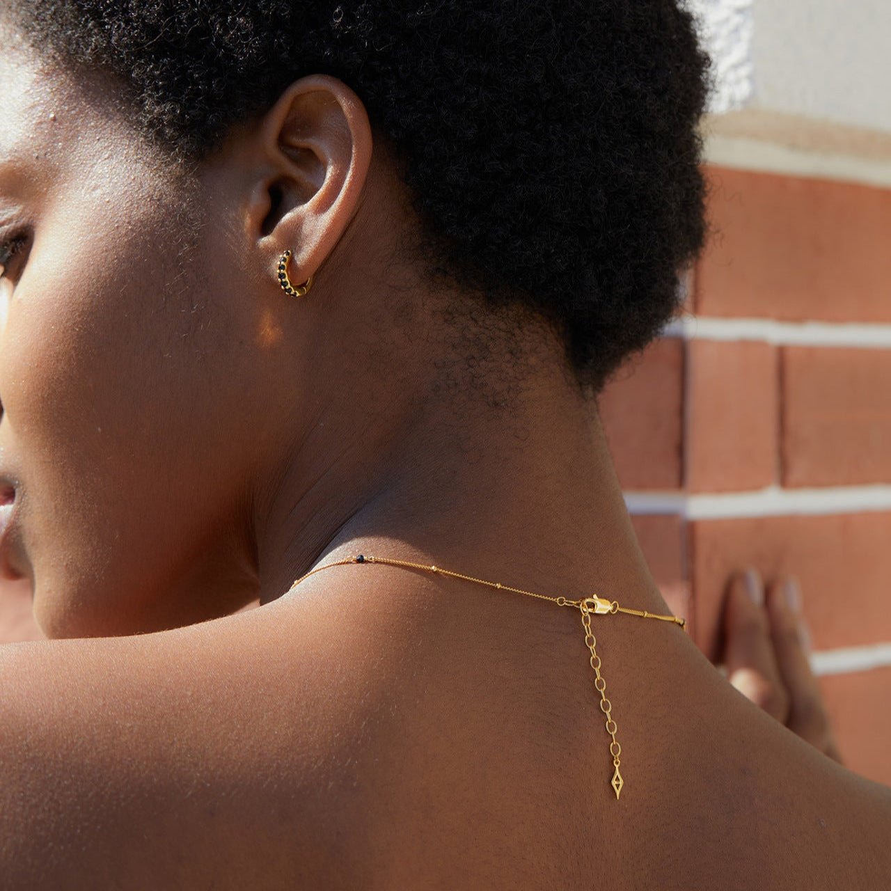 Whole Body925Silver Heart Black Onyx Necklace Electroplated18K Gold Handcrafted Bead Chain Niche Light Luxury Design Pendant