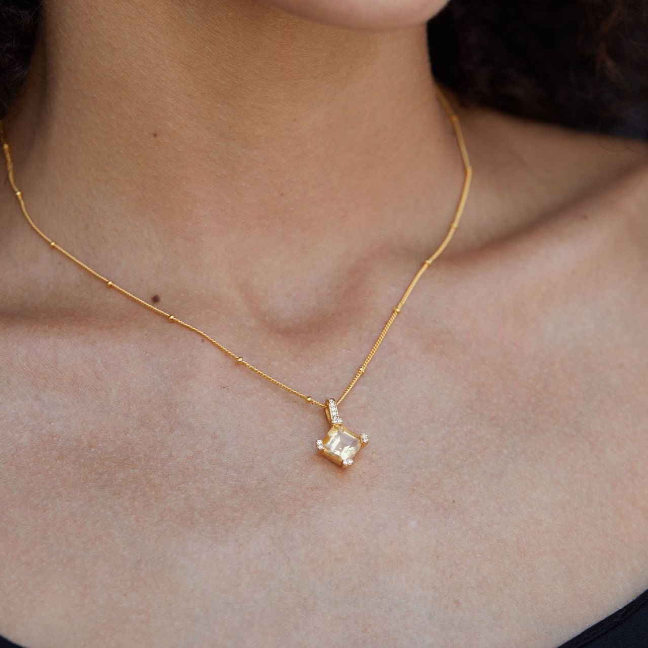 Whole Body925Silver Natural Yellow Crystal Necklace Light Luxury Design Niche Versatile Collarbone Chain Electroplated18K Gold Beaded Necklace