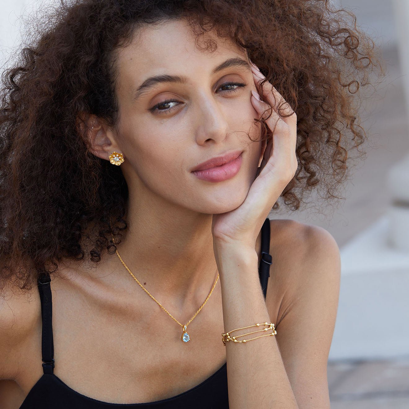 S925Silver Simple Teardrop Topaz Necklace Niche Versatile Pendant Design Blue Birthstone Collarbone Chain