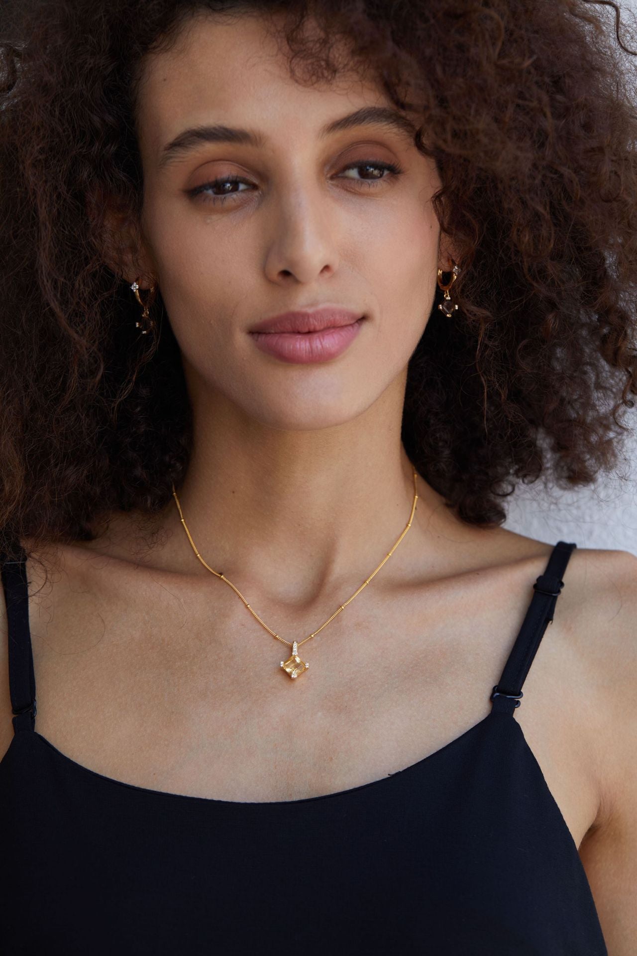 Whole Body925Silver Natural Yellow Crystal Necklace Light Luxury Design Niche Versatile Collarbone Chain Electroplated18K Gold Beaded Necklace