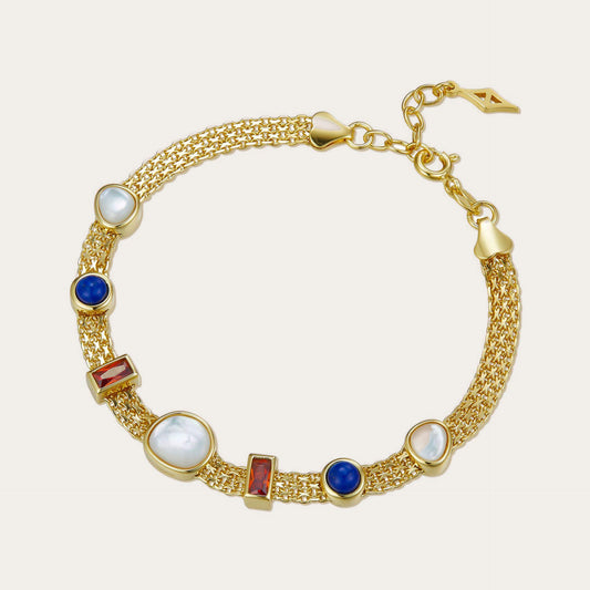 S925Silver Multi-Gemstone Bracelet Woven Niche Design Light Luxury Jewelry Fashion Hand Accessories Gemstone Retro TikTok Live